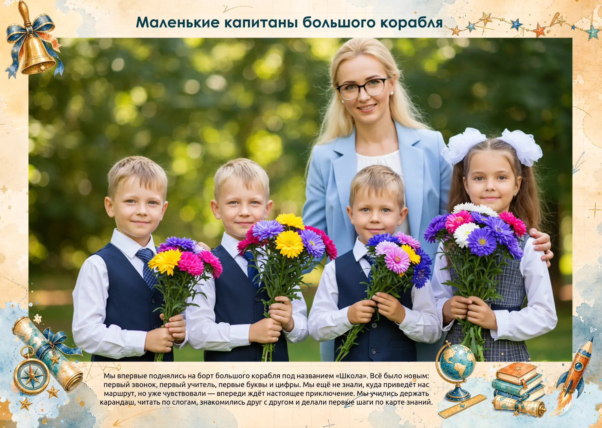 Альбом первоклассника "Первое путешествие" | Шаблон №105 для 1 класса | 5 разворотов и обложка Альбом первоклассника_Первоклассник_05